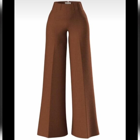 Hanifa Jade Cocoa Flare Leg Linen Pants Size L - Picture 1 of 12